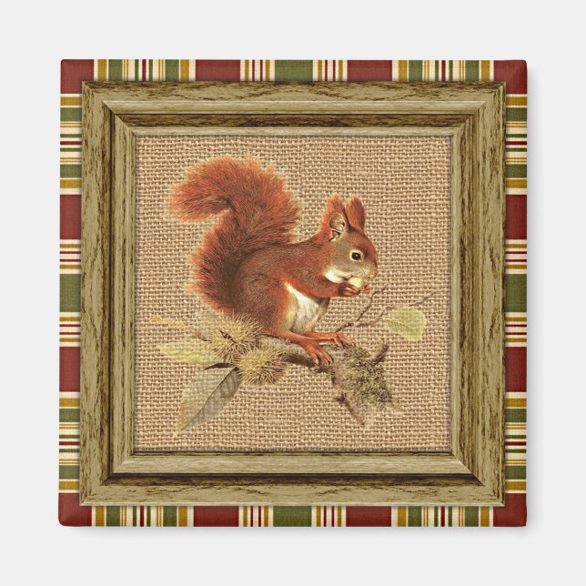Niedliches Rotes Eichhörnchen auf Imitaten Jute Bu Magnet (Vorne)