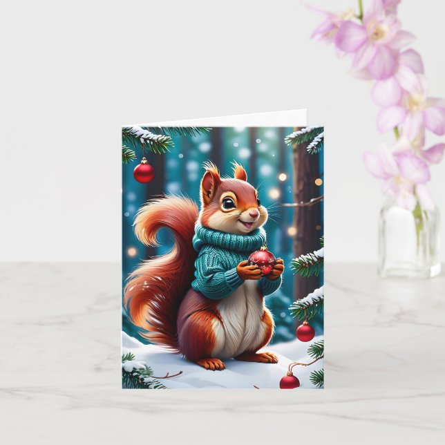 Niedliches Rotes Eichhörnchen in den Weihnachtsbal Karte (Orchidee)