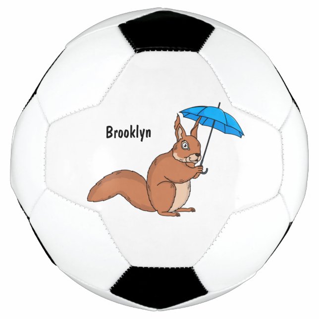 Niedliches Rotes Eichhörnchen mit Cartoon Fußball (Vorderseite)