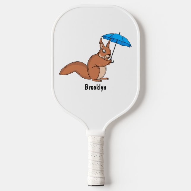 Niedliches Rotes Eichhörnchen mit Cartoon Pickleball Schläger (Vorderseite)