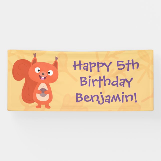 Niedliches Rotes Eichhörnchen personalisiert Carto Banner (Horizontal)