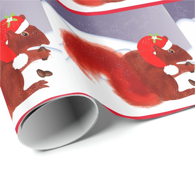 Niedliches Rotes Eichhörnchen Schneeweihnachtsfest Geschenkpapier (Rolleneckpunkt)