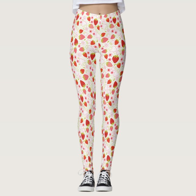 Niedliches Rotes Erdbeeren Fruchtmuster Leggings (Vorderseite)