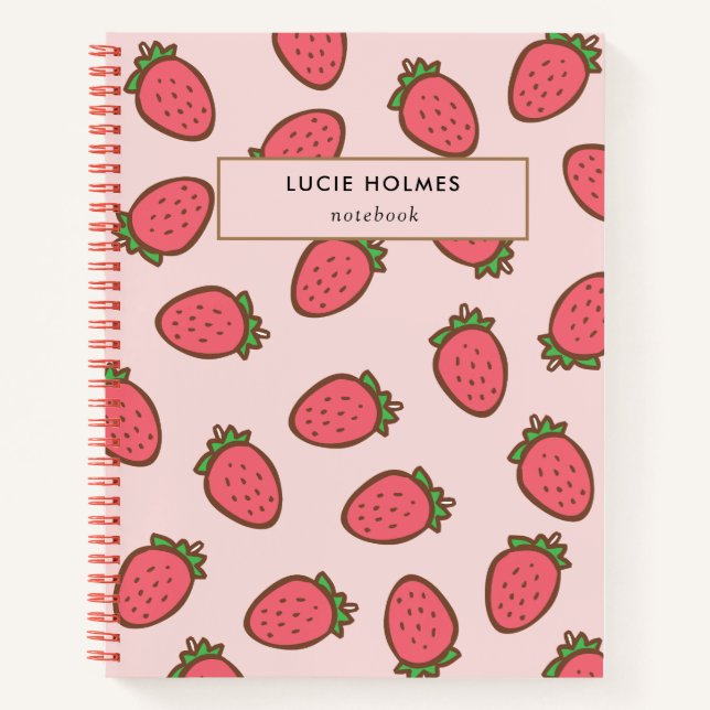 Niedliches Rotes Erdbeeren Fruchtmuster Notizbuch (Vorderseite)