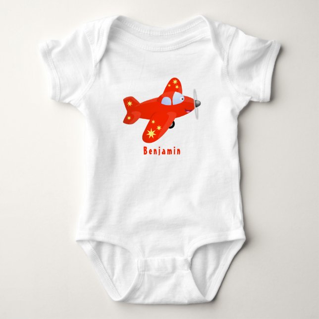 Niedliches rotes Flugzeug mit Cartoon Baby Strampler (Vorderseite)