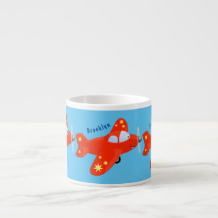 Niedliches rotes Flugzeug mit Cartoon Espressotasse