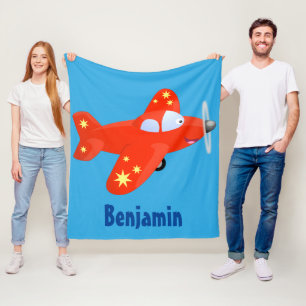 Niedliches rotes Flugzeug mit Cartoon Fleecedecke