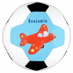 Niedliches rotes Flugzeug mit Cartoon Fußball