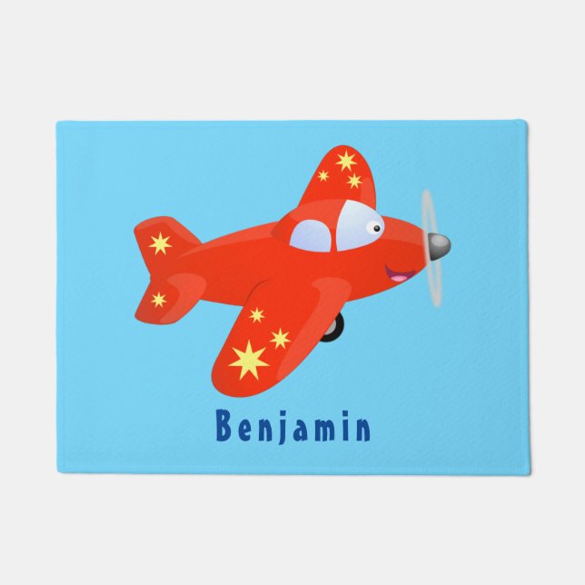 Niedliches rotes Flugzeug mit Cartoon Fußmatte (Vorderseite)