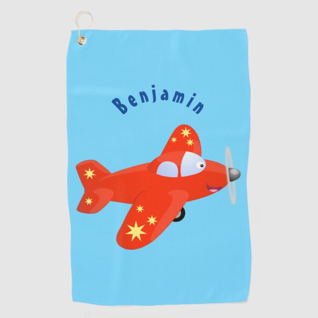 Niedliches rotes Flugzeug mit Cartoon Golfhandtuch (Vorderseite)