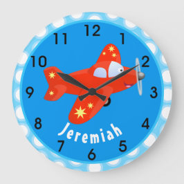 Niedliches rotes Flugzeug mit Cartoon Große Wanduhr