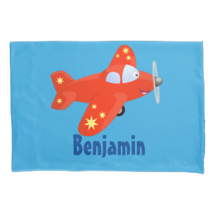 Niedliches rotes Flugzeug mit Cartoon Kissenbezug