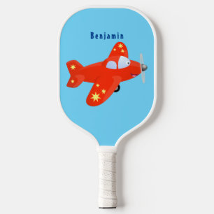 Niedliches rotes Flugzeug mit Cartoon Pickleball Schläger