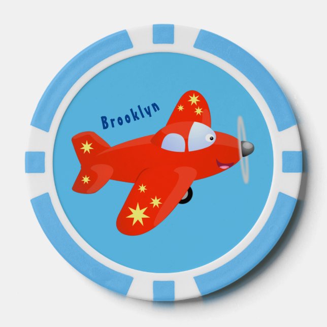 Niedliches rotes Flugzeug mit Cartoon Pokerchips (Vorderseite)