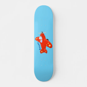 Niedliches rotes Flugzeug mit Cartoon Skateboard
