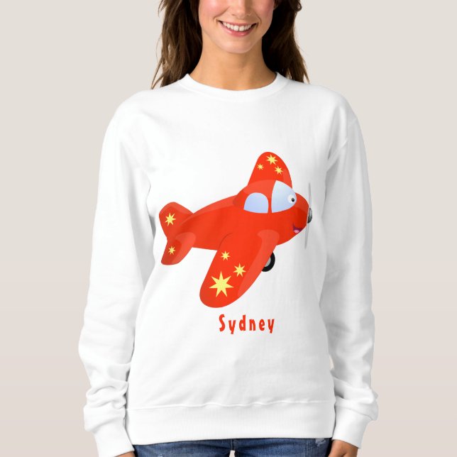 Niedliches rotes Flugzeug mit Cartoon Sweatshirt (Vorderseite)