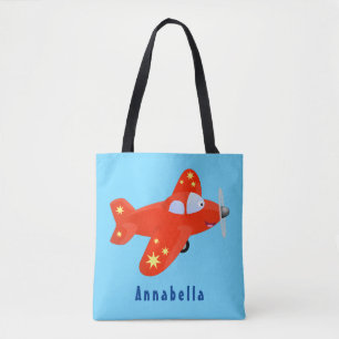 Niedliches rotes Flugzeug mit Cartoon Tasche
