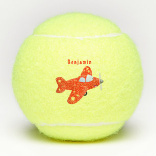 Niedliches rotes Flugzeug mit Cartoon Tennisbälle
