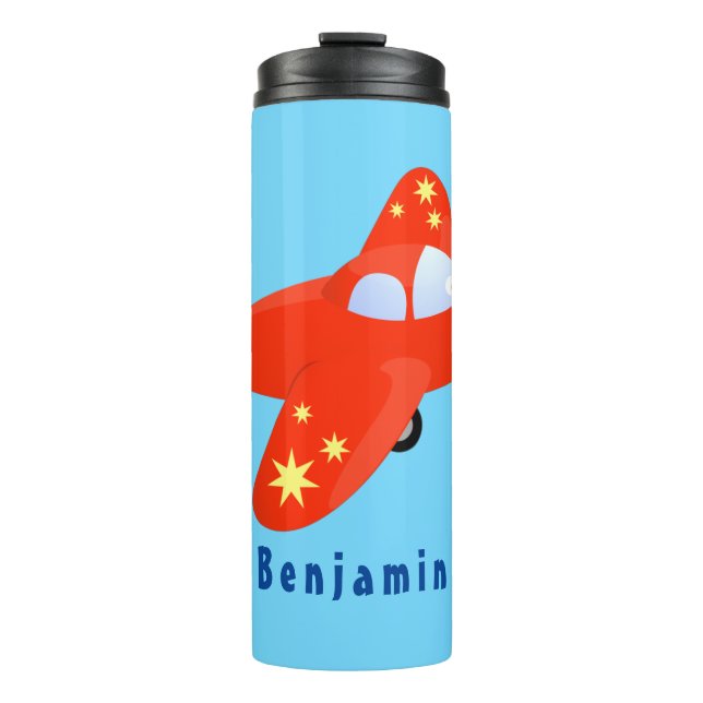 Niedliches rotes Flugzeug mit Cartoon Thermosbecher (Vorderseite)