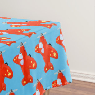 Niedliches rotes Flugzeug mit Cartoon Tischdecke