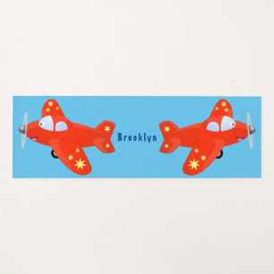 Niedliches rotes Flugzeug mit Cartoon Yogamatte