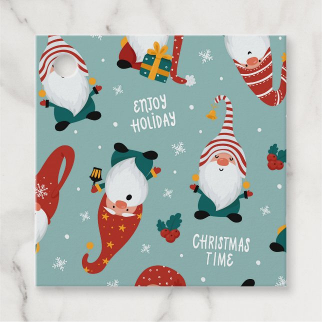 Niedliches Rotes Gelbes Elf Gnome Weihnachtsmuster Geschenkanhänger (Vorderseite)