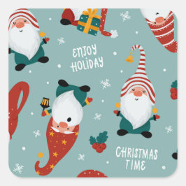 Niedliches Rotes Gelbes Elf Gnome Weihnachtsmuster Quadratischer Aufkleber