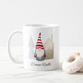 Niedliches Rotes Gnome und Dorfhaus | Name Weihnac Kaffeetasse