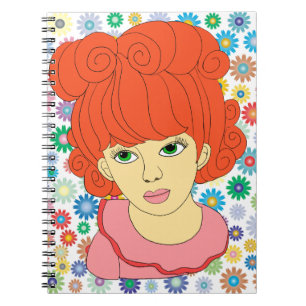 Niedliches Rotes Haar Kleine Girl-Blume Kunst Notizblock