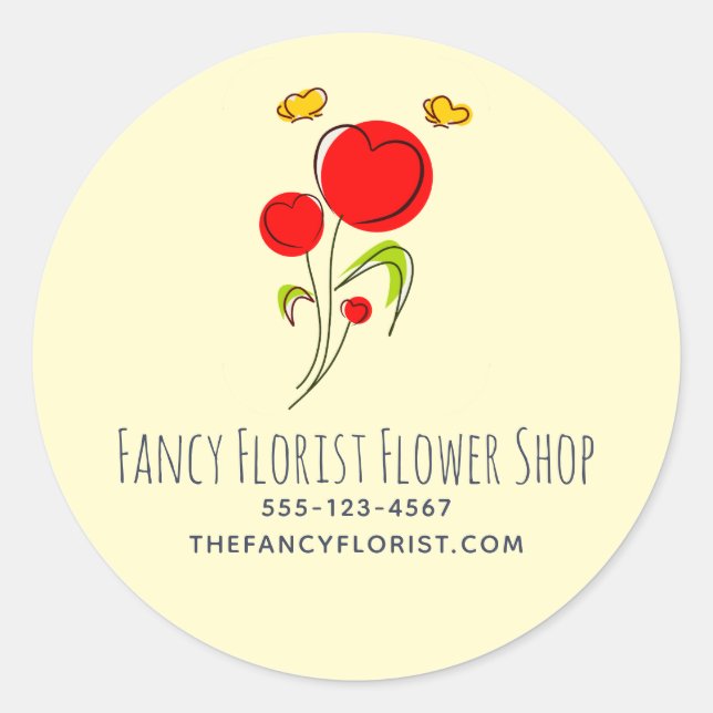 Niedliches Rotes Herz Blume Illustration Business Runder Aufkleber (Vorderseite)