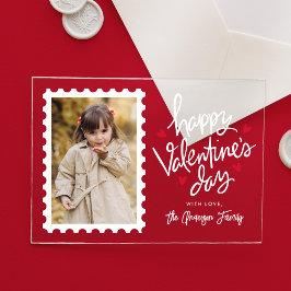 Niedliches Rotes Herz Briefmarke Foto Valentinstag Acryleinladungen