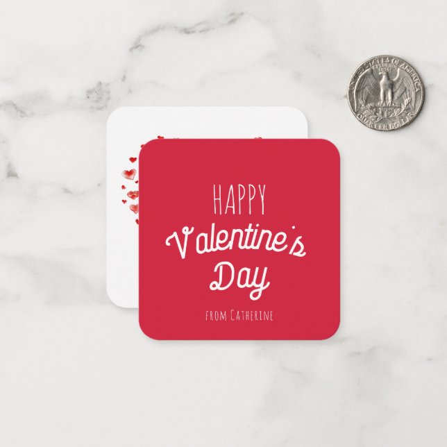 Niedliches Rotes Herz Frohes Valentinstag Mitteilungskarte (Vorderseite/Rückseite Beispiel)