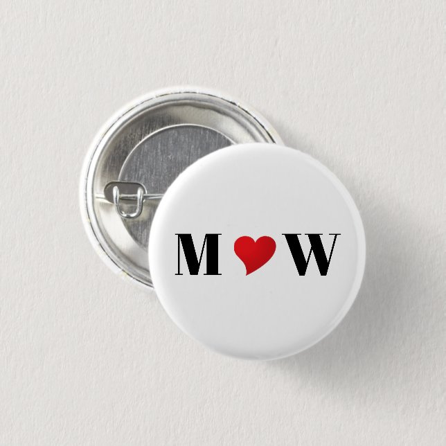 Niedliches rotes Herzklopfpaar Initialen Monogramm Button (Vorne & Hinten)