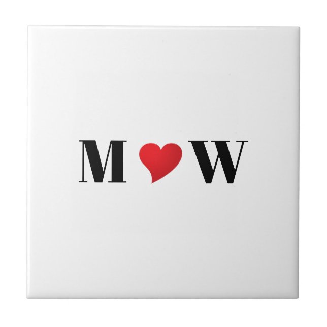 Niedliches rotes Herzklopfpaar Initialen Monogramm Fliese (Vorderseite)