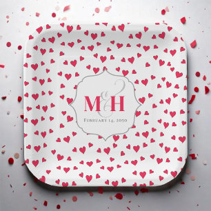 Niedliches Rotes Herzmonogramm Pappteller
