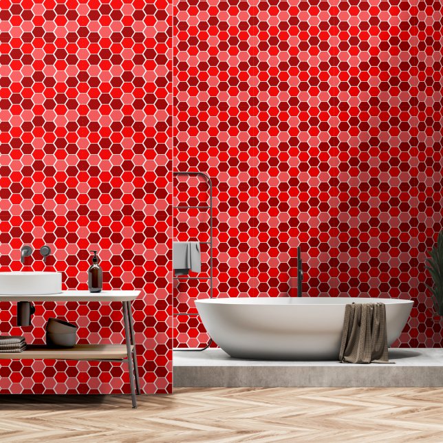 Niedliches rotes Hexagonalmuster Tapete (Badezimmer)