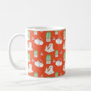 Niedliches Rotes Katzen- und Grasmuster   Dieses L Kaffeetasse