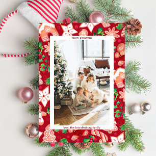 Niedliches Rotes Lebkuchen Weihnachtsgrüße Foto Feiertagskarte