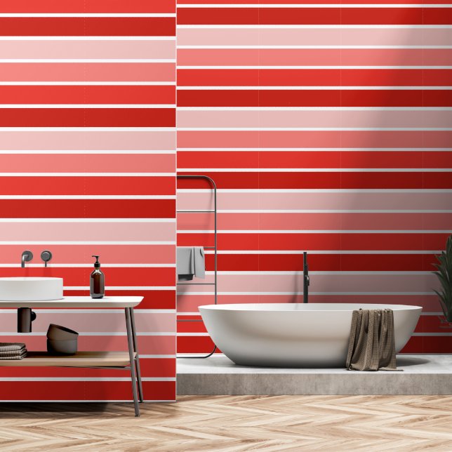 Niedliches rotes Ombre Streifenmuster Tapete (Badezimmer)