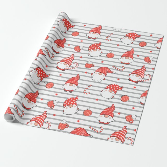 Niedliches Rotes und Weißes Weihnachtself Geschenkpapier (Ungerollt)