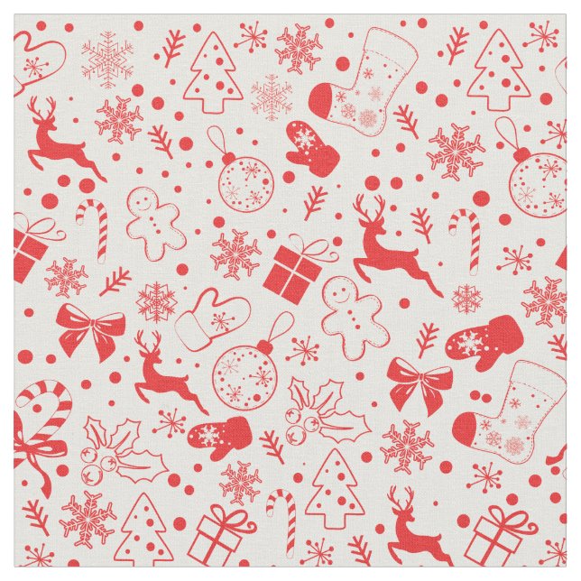 Niedliches rotes Weihnachtsrotwildmuster - Stoff (Nahaufnahme)