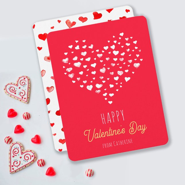 Niedliches Rotes Weißes Herz Frohes Valentinstag Mitteilungskarte (Von Creator hochgeladen)