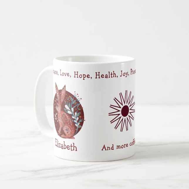 Niedliches Rotkaninchen und Pflanze. lustig und po Kaffeetasse (Vorderseite Links)