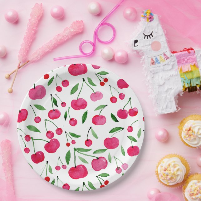 Niedliches Rotkirschmuster Pappteller (Party)