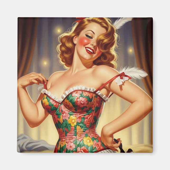 Niedliches Rotkopfmädchen mit Hund Magnet (Vorne)