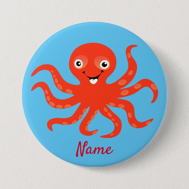 Niedliches Rotlächeln Octopus Thunder_Cove Button (Vorderseite)