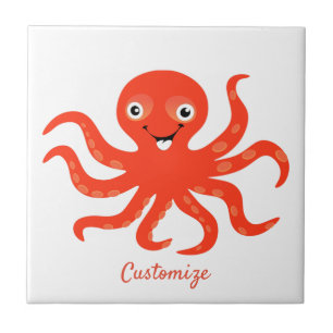 Niedliches Rotlächeln Octopus Thunder_Cove Fliese