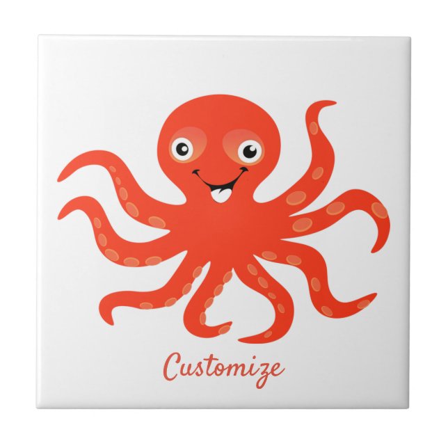 Niedliches Rotlächeln Octopus Thunder_Cove Fliese (Vorderseite)