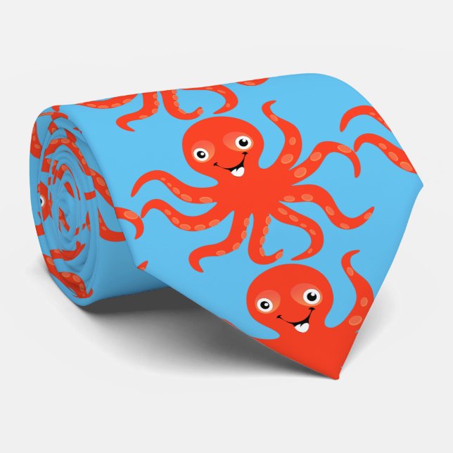 Niedliches Rotlächeln Octopus Thunder_Cove Krawatte (Gerollt)