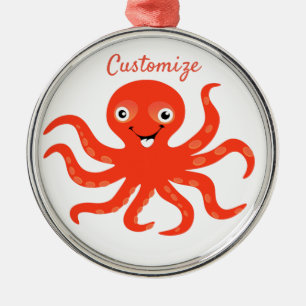 Niedliches Rotlächeln Octopus Thunder_Cove Ornament Aus Metall